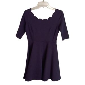 Lulus -Elegant Purple Scallop Neck Mini A-Line Dress - Size L